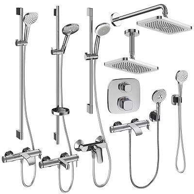 Modern Chrome Shower Head Collection with Handheld Fixed and Overhead Styles 3d model