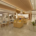 Modern Retail Space Interior With Wooden Display Counters And Product Shelves