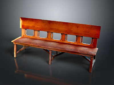 Sturdy Brown Wooden Outdoor Bench With Slatted Back Classic Design For Garden Use 3d model