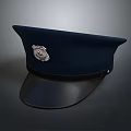 Classic Dark Blue Uniform Cap Featuring Silver Badge And Leather Brim Design