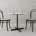 Modern Round Dining Table Set With Black Curved Back Chairs And White Tabletop 3d model