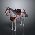 Detailed White Horse With Red Saddle Bridle And Decorative Saddle Pad Model