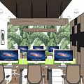Modern Public Office Space With Multiple Computer Monitors Office Desks Green Plants And Open Layout 3d model
