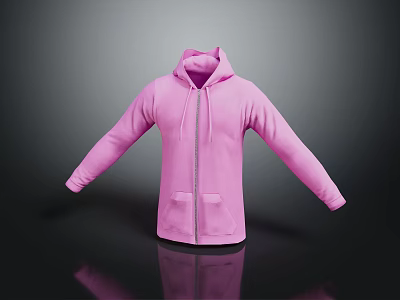 Pink Hooded Sweatshirt with Front Zipper and Side Pockets Casual Design for Comfortable Wear 3d model
