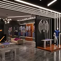 Modern Clothing Store Interior With Fashion Apparel Display Racks And LED Lighting