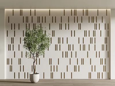 Minimalist Wall Paneling With Geometric Pattern And Potted Plant 3d model