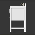 White Bathroom Vanity with Marble Countertop and Faucet Cabinets Drawers and Lower Shelf