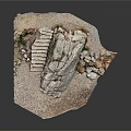 Detailed Stone Stairs Model in Rocky Terrain With Earth and Small Plants
