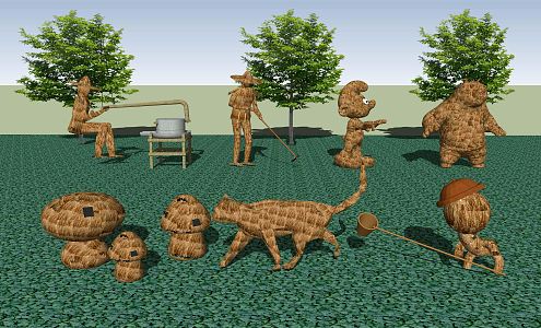 Modern Scarecrow Beautiful Countryside Nongjiale Scarecrow Wooden Animal Sculpture 3d model