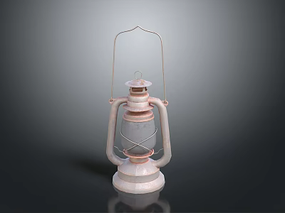 Vintage White Lantern With Metal Frame Glass Shade And Handle Design 3d model