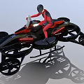Futuristic Hoverbike With Multiple Rotors And Red Clad Pilot In Flight