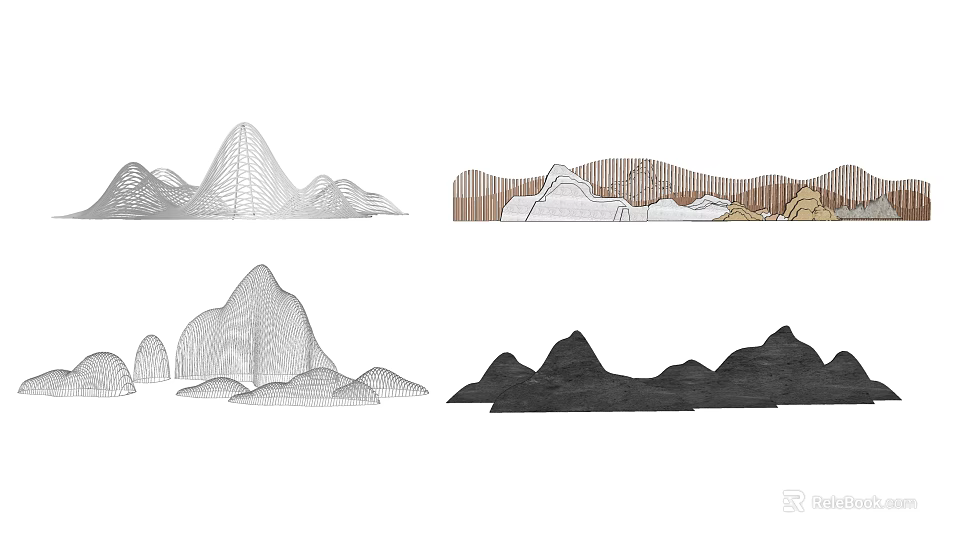 Creative Garden Ornaments Featuring Mountain Shapes And Textured Designs 3d model