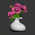 Beautiful Fresh Pink Roses with Green Leaves in White Decorative Vase