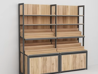 Fruit Store Fresh Fruits Display With Wooden Shelves Metal Frame And Storage Cabinets 3d model