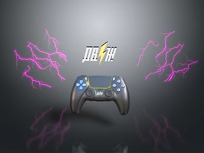 Purple Lightning Shaped Decorative Lights For Gaming Space With DBZ Theme And Controller Accents 3d model