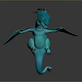 3D Blue Glowing Dragon Creature Model with Horns and Wings Design