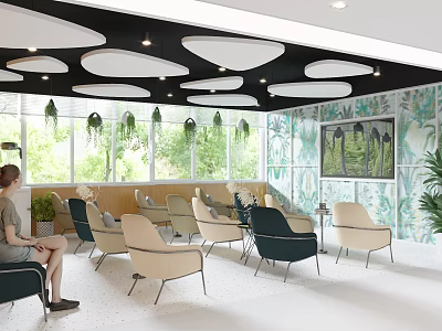 Hospital Outpatient Clinic Waiting Area With Comfortable Seats Green Plant Decorations And Bright Windows 3d model