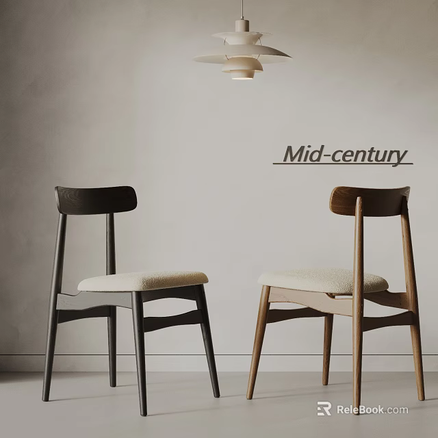 Mid century dining chairs featuring dark and light wooden legs and white padded seats 3d model 