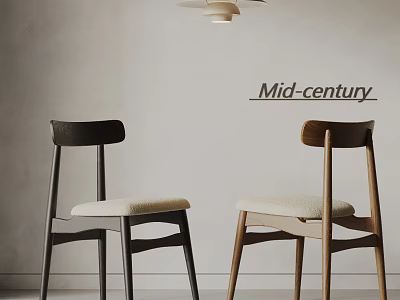 Mid century dining chairs featuring dark and light wooden legs and white padded seats 3d model