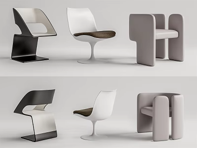 Modern Leisure Chairs Collection With Sleek Lines White Black Gray Colors And Unique Base Designs 3d model