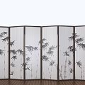 Elegant Folding Room Divider With Bamboo Pattern And Wooden Frame For Home Decoration 3d model