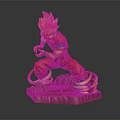 Golden Haired Anime Game Character Statue In Red Outfit With Blue Undershirt And Rock Base