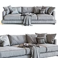 Gray Sectional Sofa With Multiple Colored Pillows And Dark Throw Blanket 3d model