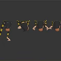 Cartoon Characters In Yellow And Black Striped Clothes With Various Expressions Standing Together