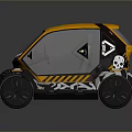 Small Electric City Car With Orange Black Design And Striped Exterior Details