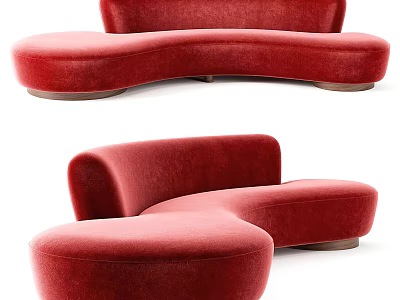 Red Modern Curved Sectional Sofa with Ottoman Velvet Upholstery and Wooden Legs 3d model