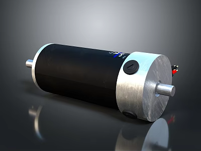 Black And Silver Cylindrical Electric Motor With Metal End Caps And Rotating Shafts 3d model