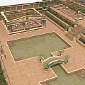 Lush Garden Courtyard With Central Pool Pergola Stone Steps Small Bridge And Greenery