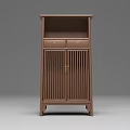 Traditional Wooden Decorative Cabinet With Vertical Slats Drawers And Open Shelf