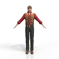 Men's Stylish Casual Outfit With Red Shirt Brown Vest Black Pants And Hat