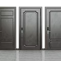 Three Modern Dark Gray Security Doors With Different Panel Designs And Details 3d model
