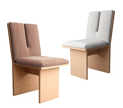 Modern Simple Brown and Gray Dining Chairs with Wooden Legs and Fabric Seats 3d model