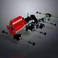 Automotive Tires With Red Engine Suspension System And Mechanical Components 3d model
