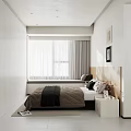 Modern Minimalist Double Bed Bedroom With Glass Partition Separated Private Home Gaming Work Space