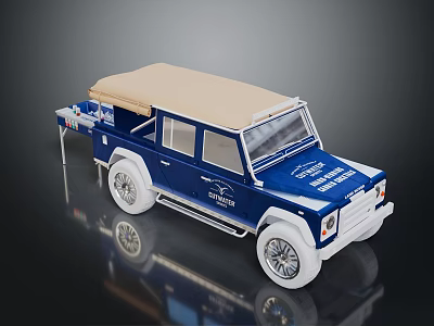 Blue Off Road Style Model Car With Beige Soft Top White Wheels And Body Logo 3d model