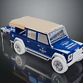 Blue Off Road Style Model Car With Beige Soft Top White Wheels And Body Logo