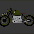 Vintage Green Motorcycle With Red Seat Metallic Engine Parts And Green Wheels