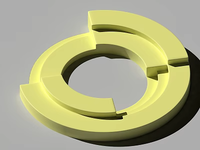 Yellow Circular Geometric Structure 3D Render With Notched Rings And Smooth Surface Design 3d model