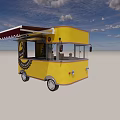 Yellow Mobile Food Cart With Transparent Windows Wheels And Serving Counter