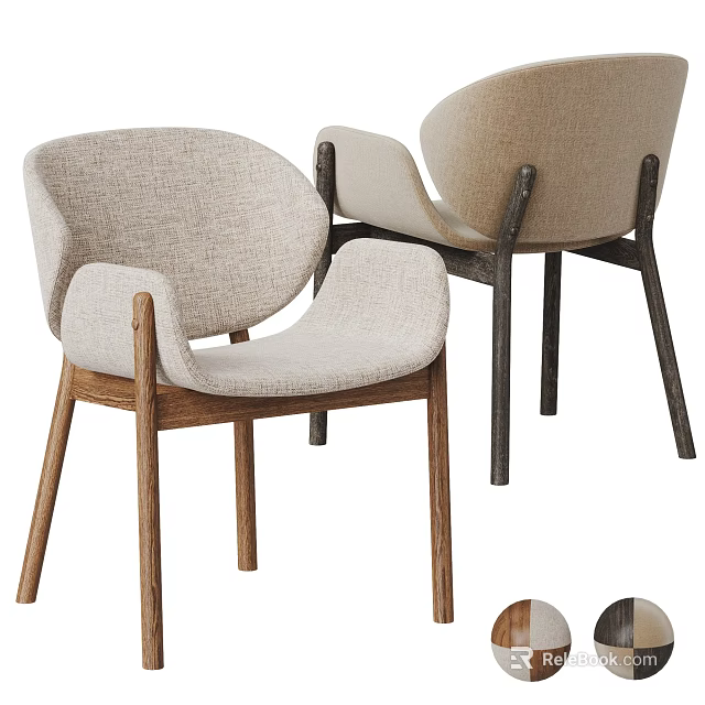 Modern Comfortable Accent Chairs With Curved Backrest Upholstered Fabric And Wooden Legs 3d model 