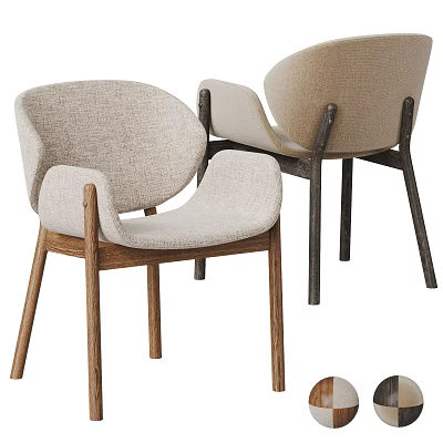 Modern Comfortable Accent Chairs With Curved Backrest Upholstered Fabric And Wooden Legs 3d model