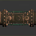 Steampunk Mechanical Hammer Weapon with Orange Handle and Intricate Metal Head Design