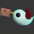 Cute White Bird with Red Wings and Orange Beak Holding Pink Envelope with Red Heart
