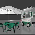 Functional Ice Cream Beach Bar Truck with Outdoor Green Table Chairs and White Umbrella