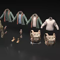 Casual Clothes Set Including Green Coats Sweater Blue T-shirt Camouflage Pants Boots And Backpacks