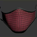 Red Checkered Fabric Face Mask With Gray Ear Loops And Comfortable Design 3d model